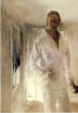 Andrew Wyeth, July 12, 1917. Again the more you look the stranger it is. And like Rowe and Whistler, he's blending in