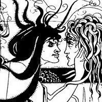 Salome holds the severed head of John the Baptist by Aubrey Beardsley.