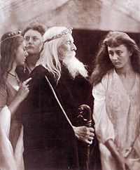 King Lear and his daughters, imagined by Julia Margaret Cameron. Believe it or not, that is Alice Liddell of Wonderland fame, on the right,