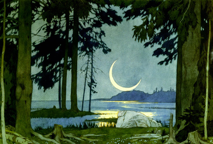 Night on the Shores of Lake Ilmen, Ivan Blibin