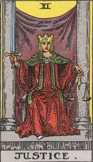 Justice. Designed by Pamela Coleman Smith. Wikimedia.