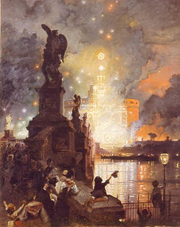La girandola at castel San Angelo, Franz Theodor Aerni