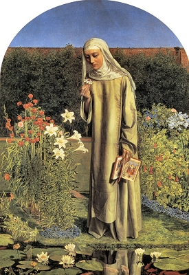 Convent Thoughts by Charles Collins. Painted in the same year as the Monarch of the Glen, and another kind of noble individual who is both part of a group but at this moment alone. No horns though.