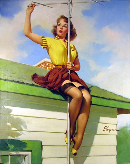 Fixing the aerial. vintage