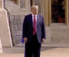Donald Trump stepping in front of the Queen at Windsor