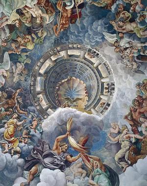 Detail of fresco on dome of Hall of Giants, by Giulio Pippi, known as Giulio Romano (1499-1546), Palazzo Te, Mantua, Lombardy, Italy