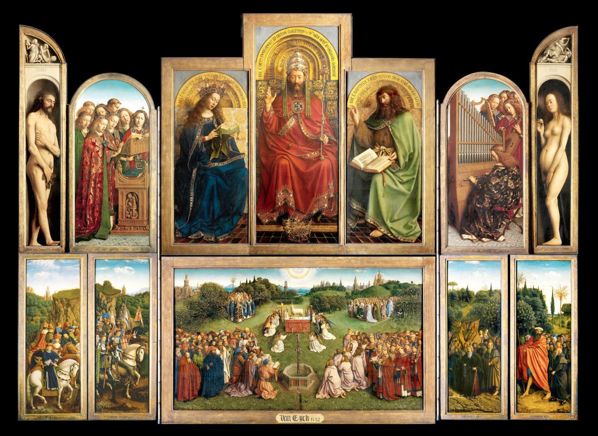 The inner panels of the Ghent Altarpiece by Hubert and Jan Van Eyck.