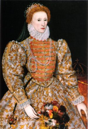 Elizabeth I, "The Darnley Portrait". Red hair, red outfit. Mars in 5H trines Venus in Libra.