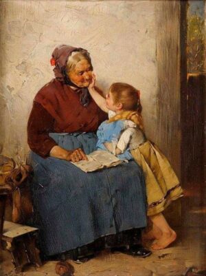 Little girl pats her granny's cheek
